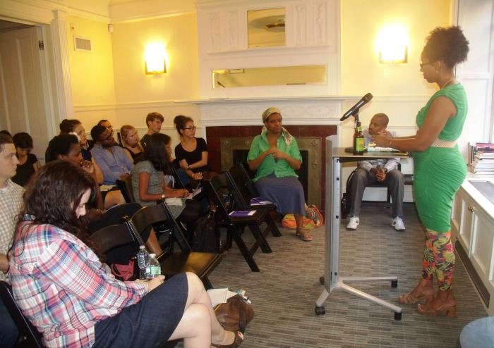 Author Tiphanie-Yanique Taking-questions-from-audience NYU-Lillian-Vernon-Writers-House 09122014 ressized 700x494