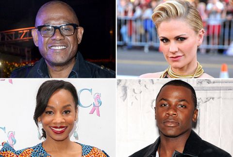 Photo (clockwise from top left): Forest Whitaker, Anna Paquin, Derek Luke, and Anika Noni Rose to star in the remake of Roots, which will air on A&E