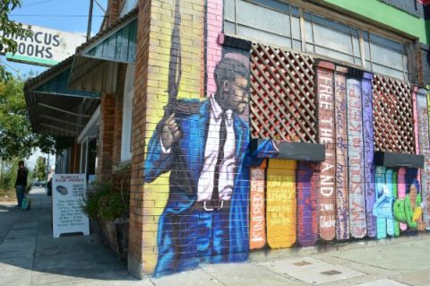 A mural on the side of Marcus Books in Oakland, California