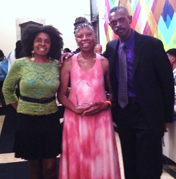 Harlem-Book-Fair Phillis-Wheatley-Awards Luvon-Roberson-with-author-Selma-Jackson-and-illustrator-Ansel-Pitcairn-in-lobby-of-Miller-Theatre-at-Columbia-University 600x611