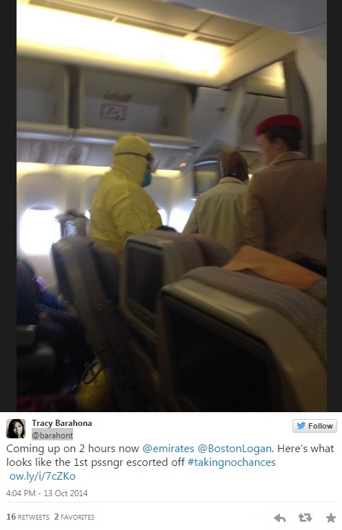 Tweet Tracy-Barahona two-hours Hazmat Crew Escort Sick Passenger Ebola-Scare cropped