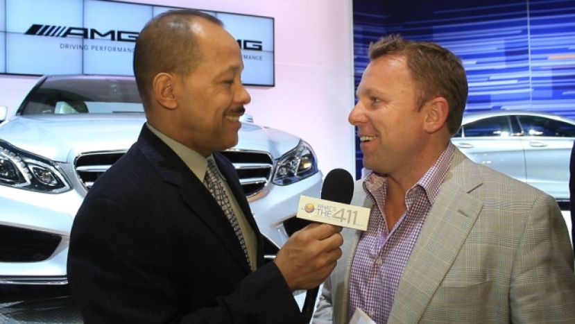 NBC Sports motor sports commentator Leigh Diffey talking with Andrew Rosario at the 2013 New York International Auto Show
