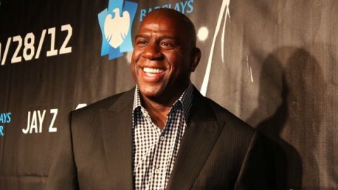 Earvin "Magic" Johnson on the red carpet at the opening of the Barclays Center