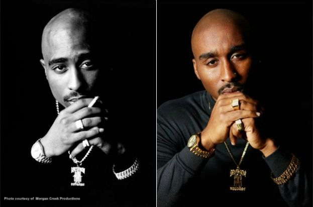 Tupac (left) and Demetrius Shipp Jr., who plays Tupac Shakur in the upcoming Tupac movie