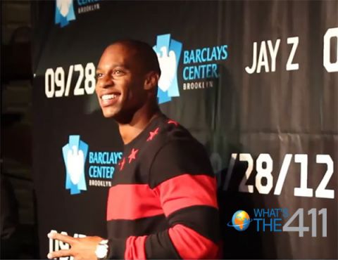 New York Giants wide receiver Victor Cruz on the red carpet at the grand opening of the Barclays Center acknowledging the fans as he makes way to speak with What’s The 411 co-host Barbara Bullard.  