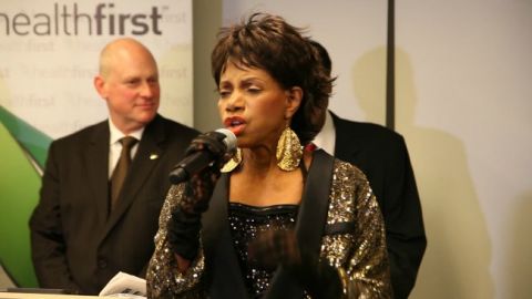 Tony Award-winning and Grammy-nominated actress/singer, Melba Moore, singing before receiving her Living Legend Award at the HealthFirst Black History Month celebration
