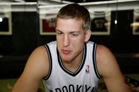 Brooklyn Nets center Mason Plumlee talking with the media