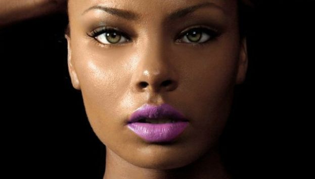 Eva pigford wearing a deep lavendar lipstick color that is trending in Fall 2015