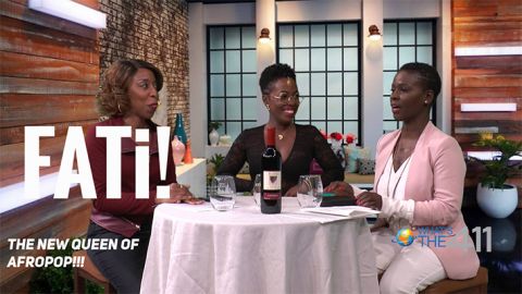 The new queen of Afropop, FATi (center), talking with award-winning journalist, Kizzy Cox, and comedian Onika McLean on the set of What’s The 411. 