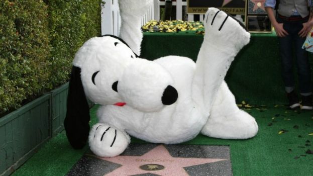 Snoopy celebrating his Hollywood Walk of Fame honor