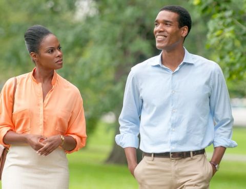 Tika Sumpter and Parker Sawyers portray the young Michelle Robinson and Barack Obama in the movie Southside With You. 