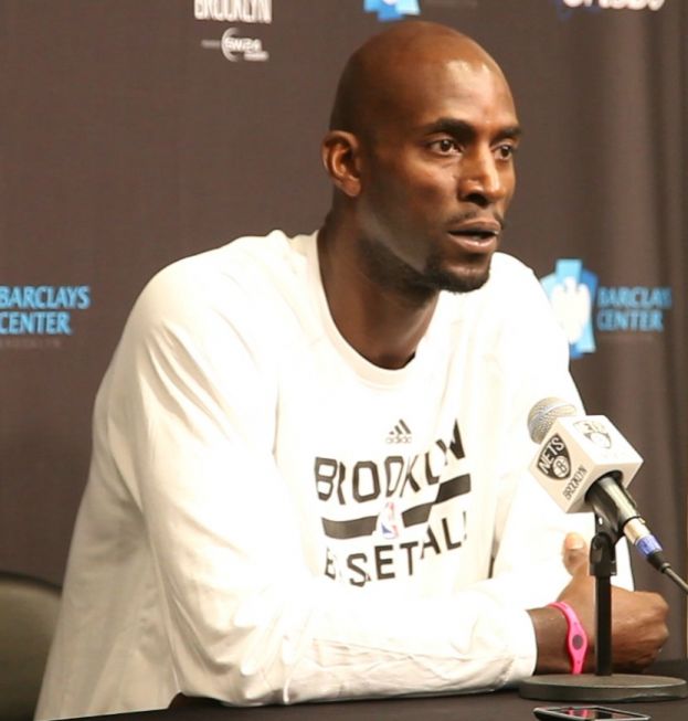 Brooklyn Nets forward Kevin Garnett addressing the media