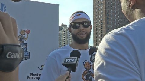 Brooklyn Nets Point Guard Deron Williams talking with reporters at his 5th Annual Celebrity Dodge Barrage