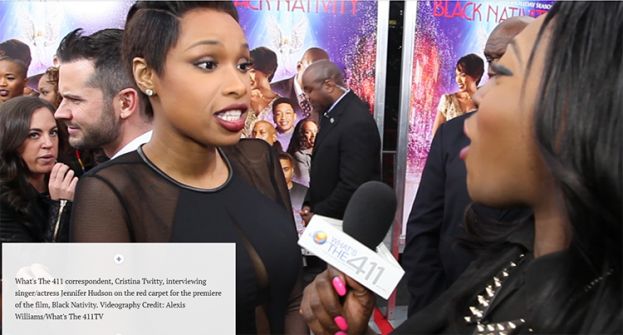 What&#039;s The 411 correspondent, and Brooklyn College graduate, Cristina Twitty (right) interviewing singer/actress Jennifer Hudson on the red carpet for the premiere of Black Nativity.