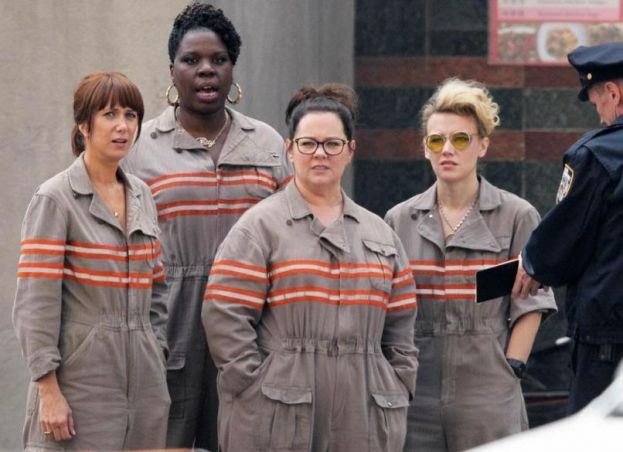 The Ghostbusters cast (l to r): Kristen Wiig, Leslie Jones, Melissa McCarthy, and Kate McKinnon