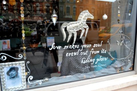 Zora Neale Hurston photo and quote dazzles in Harlem's Yoga Land's holiday window display