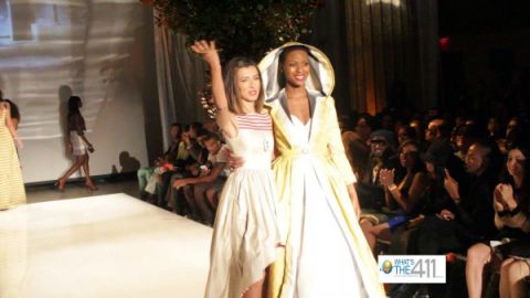 Actress and fashion designer, India de Beaufort, walks the runway with one of her models