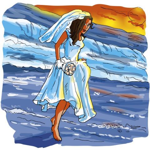 Photo of a bride at the beach