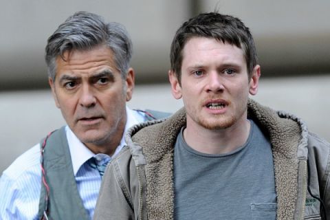 Money Monster film art featuring George Clooney (left) and Jack O'Connell