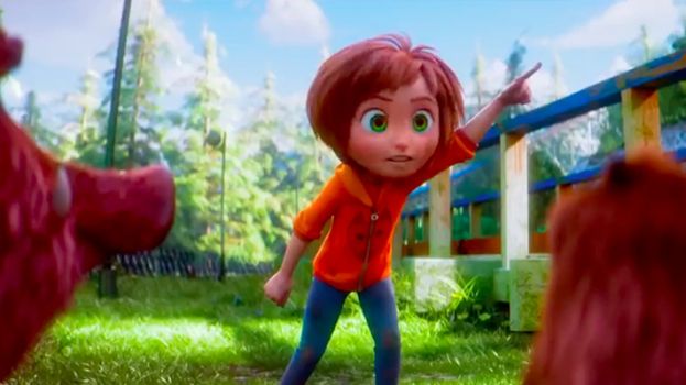 June Bailey, played by Brianna Denski, talking to animals in the computer animated adventure film, Wonder Park.