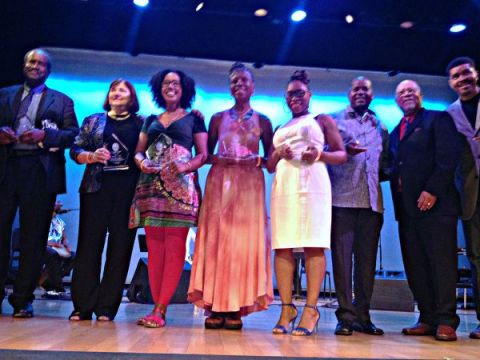 The 2015 Phillis Wheatley Book Award winners with awrd-winning novelist Omar Tyree (far right)