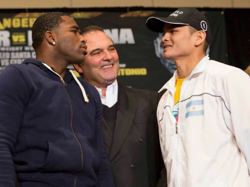 Adrien Broner (l) and Marcos Maidana (r) at pre-fight press conference