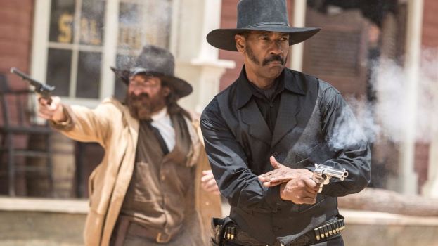 Denzel Washington and Peter Sarsgaard in The Magnificent Seven