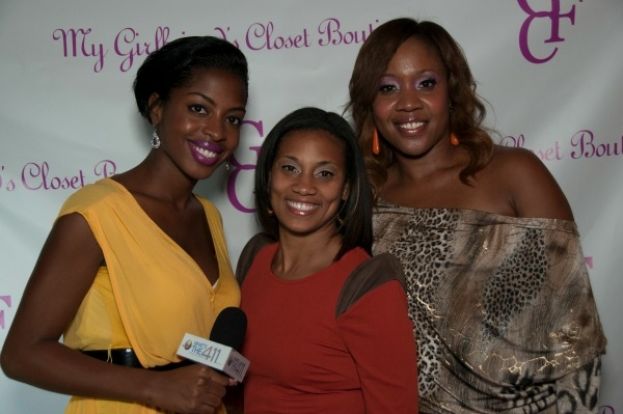 Left to right: What&#039;s The 411 reporter, Crystal Lynn  talking with the founders of My Girlfriend&#039;s Closet, Valerie Morrison and Saffiyah Rodgers